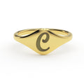 C initial in cursive gold signet ring - Black Pearl of Queens