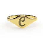 C initial in cursive gold signet ring - Black Pearl of Queens