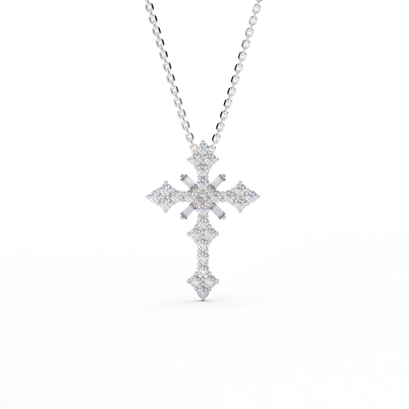 Celestial diamond cluster cross pendant in 14K white gold - brilliant sparkle with cluster diamonds