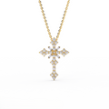 Celestial diamond cluster cross pendant in 14K yellow gold - handcrafted NYC cross necklace