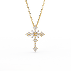 Celestial diamond cluster cross pendant in 14K yellow gold - handcrafted NYC cross necklace