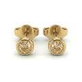 Natural champagne diamond bezel stud earrings in 14K rose gold — pair product view on white background