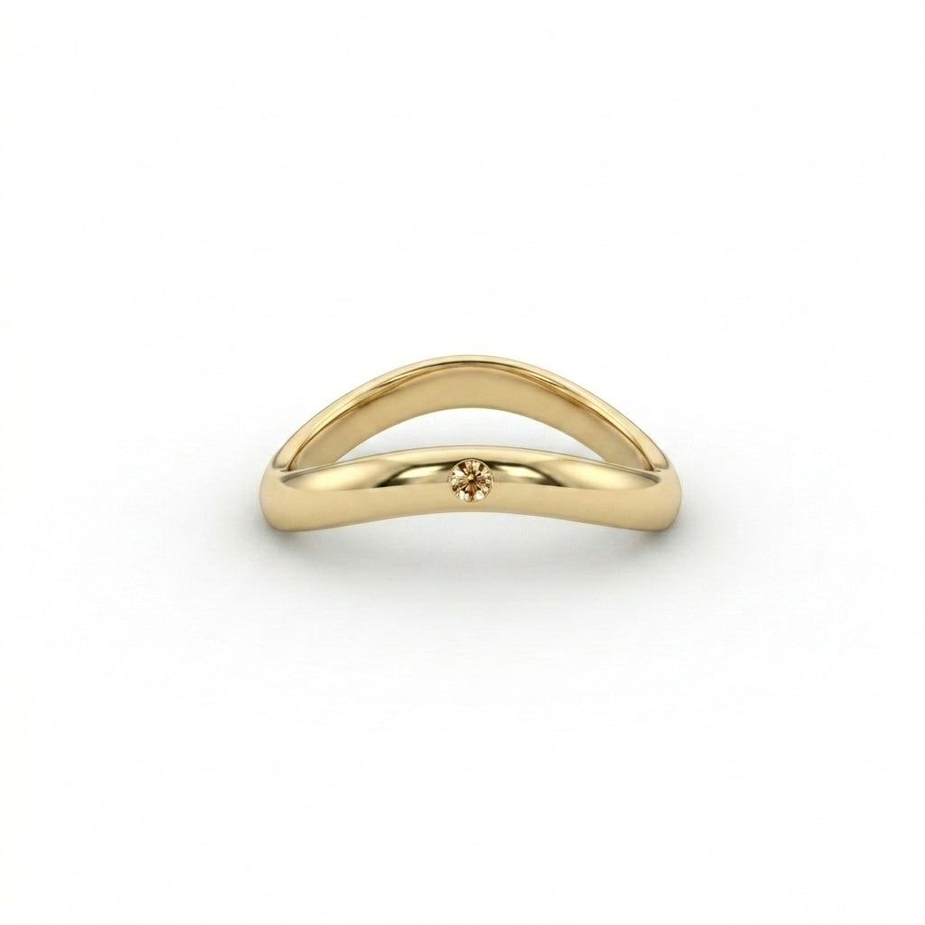 Champagne diamond curved wedding band in 14K yellow gold, flush-set natural champagne diamond contour band