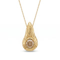 Champagne diamond Ember pendant in 14K yellow gold, hand-carved flame bezel
