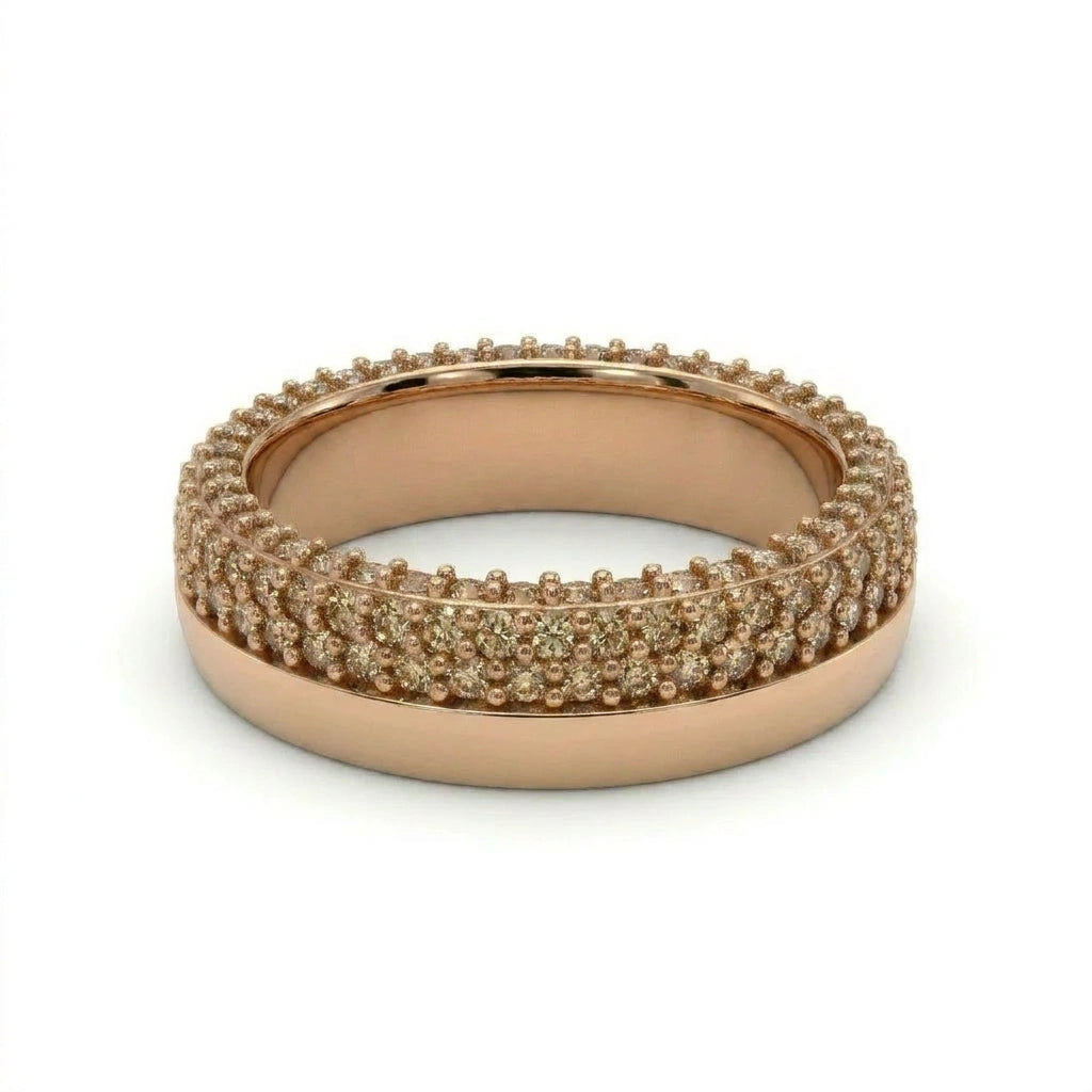 Natural champagne diamond pavé band in 14K brown gold, front view — Black Pearl of Queens