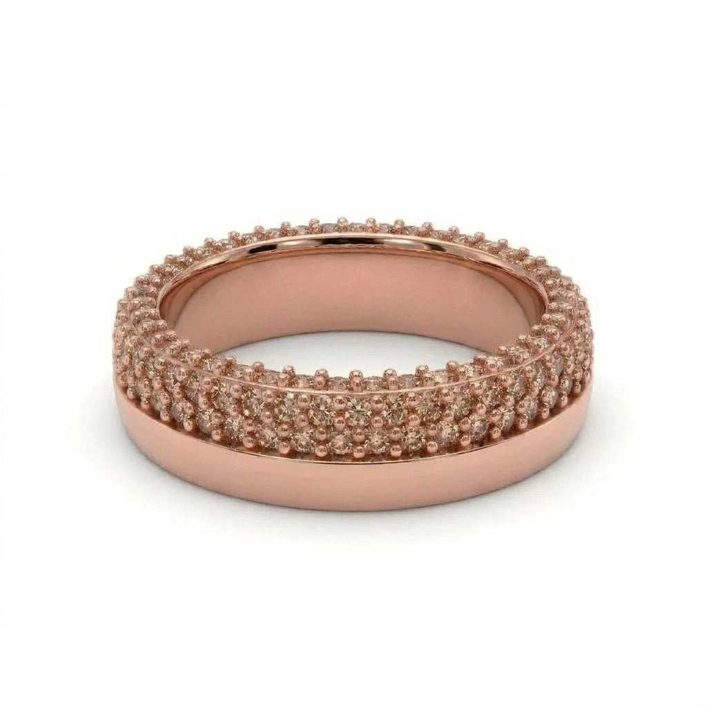 Natural champagne diamond pavé band in 14K rose gold, front view — Black Pearl of Queens