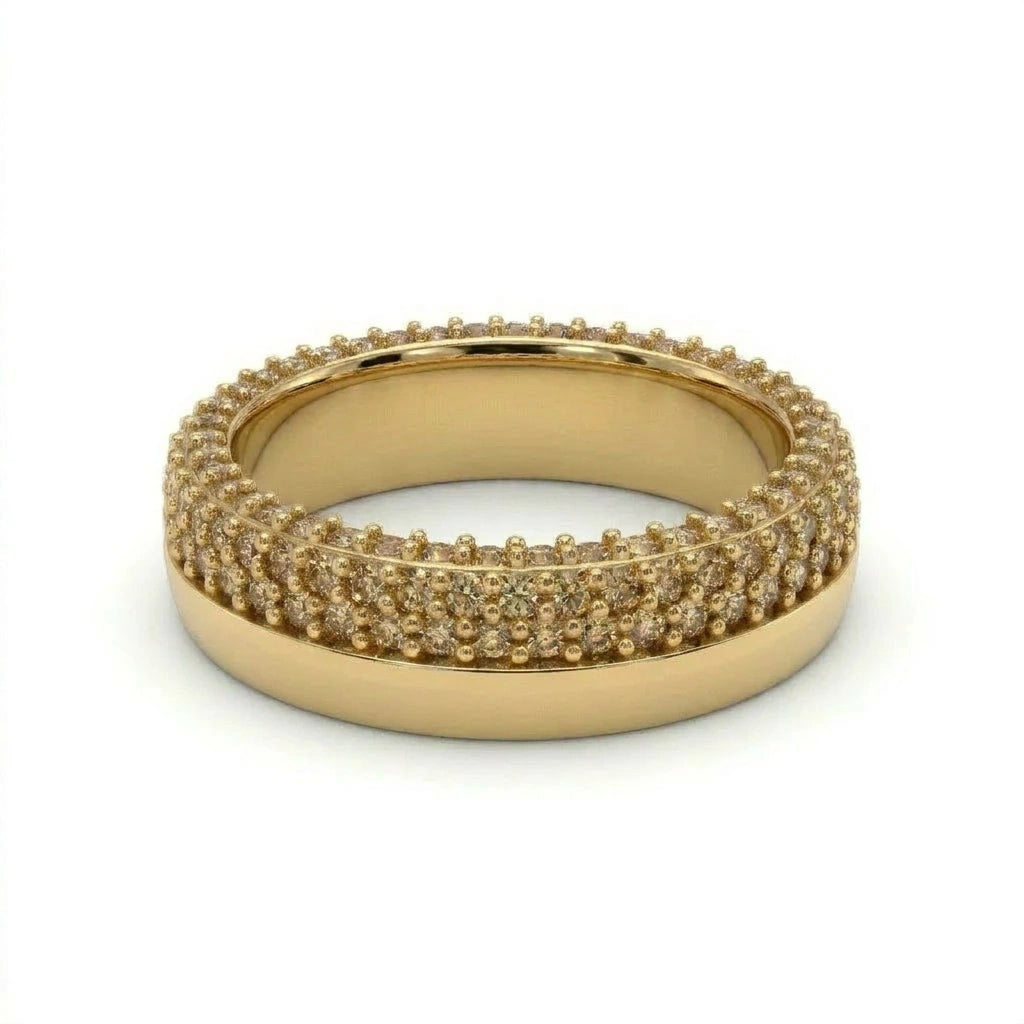 Natural champagne diamond pavé band in 14K yellow gold, front view — Black Pearl of Queens