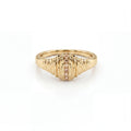 Champagne diamond ribbed signet ring in 14K yellow gold, front product view on white background