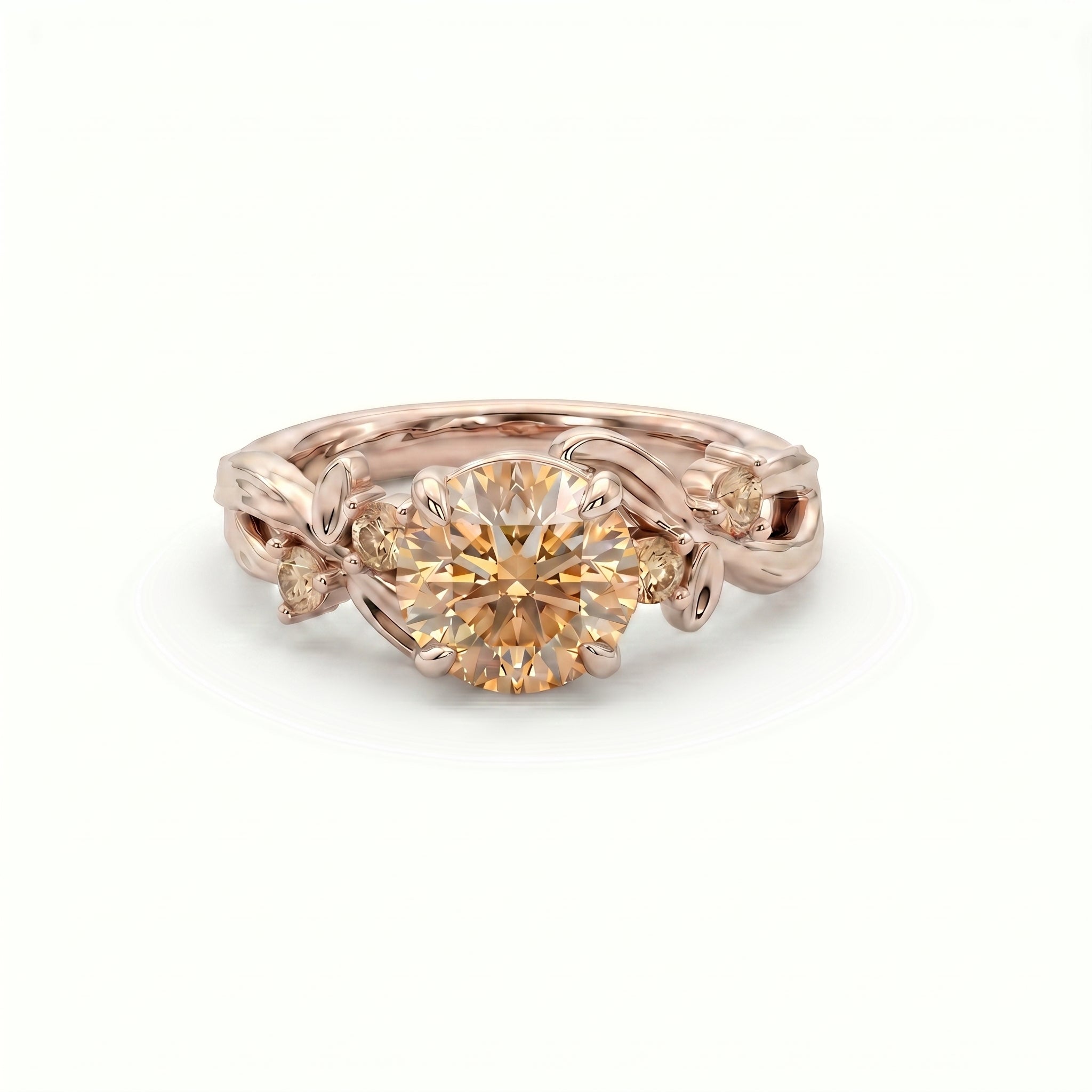 Champagne diamond vine engagement ring in 14K rose gold, front view — Black Pearl of Queens Brownstone Collection