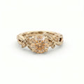 Champagne diamond vine engagement ring in 14K yellow gold, front view showing warm champagne center stone and gold leaf band — Black Pearl of Queens