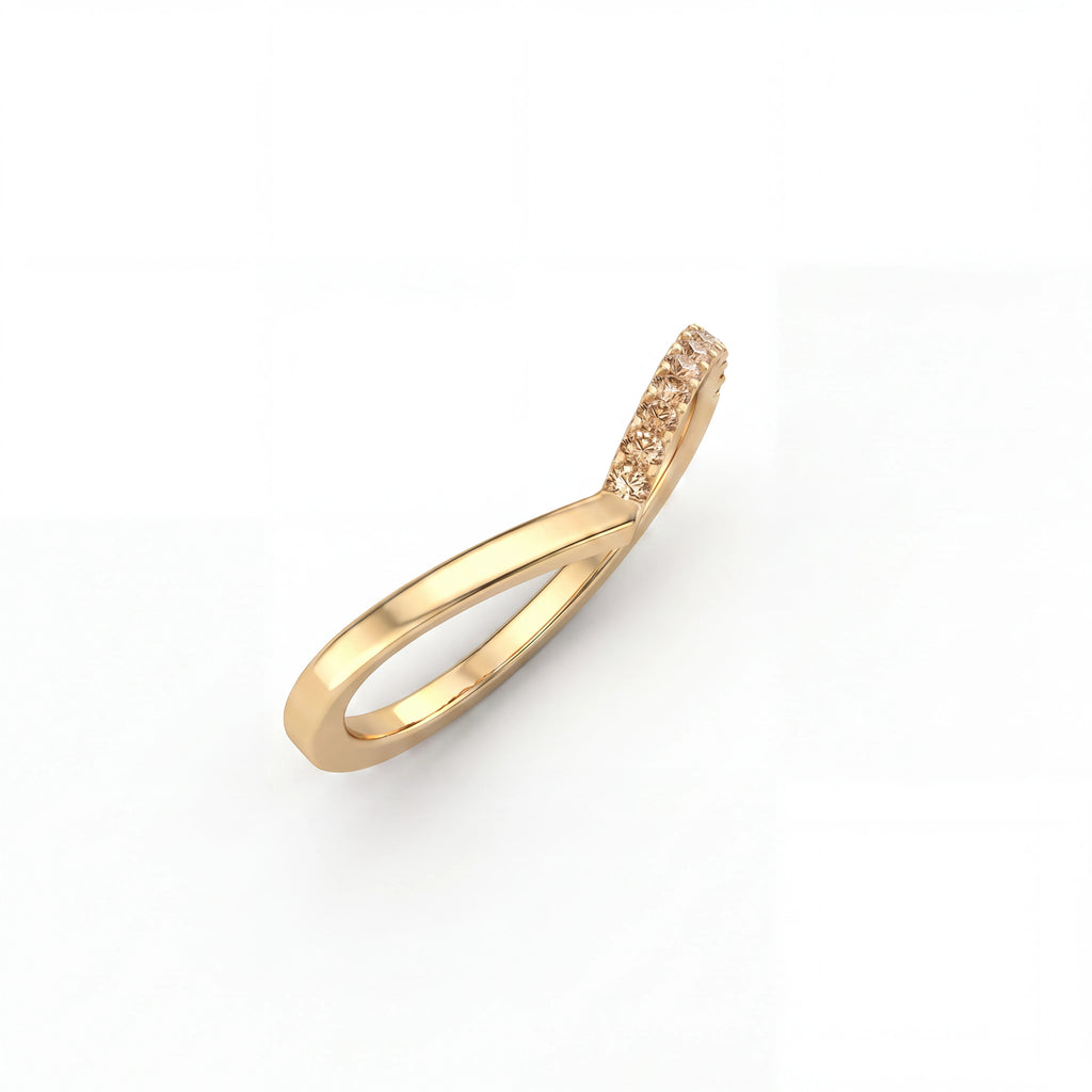 Champagne diamond wishbone ring in 14K yellow gold, angled view showing the full band shape — Brownstone Collection, Black Pearl of Queens
