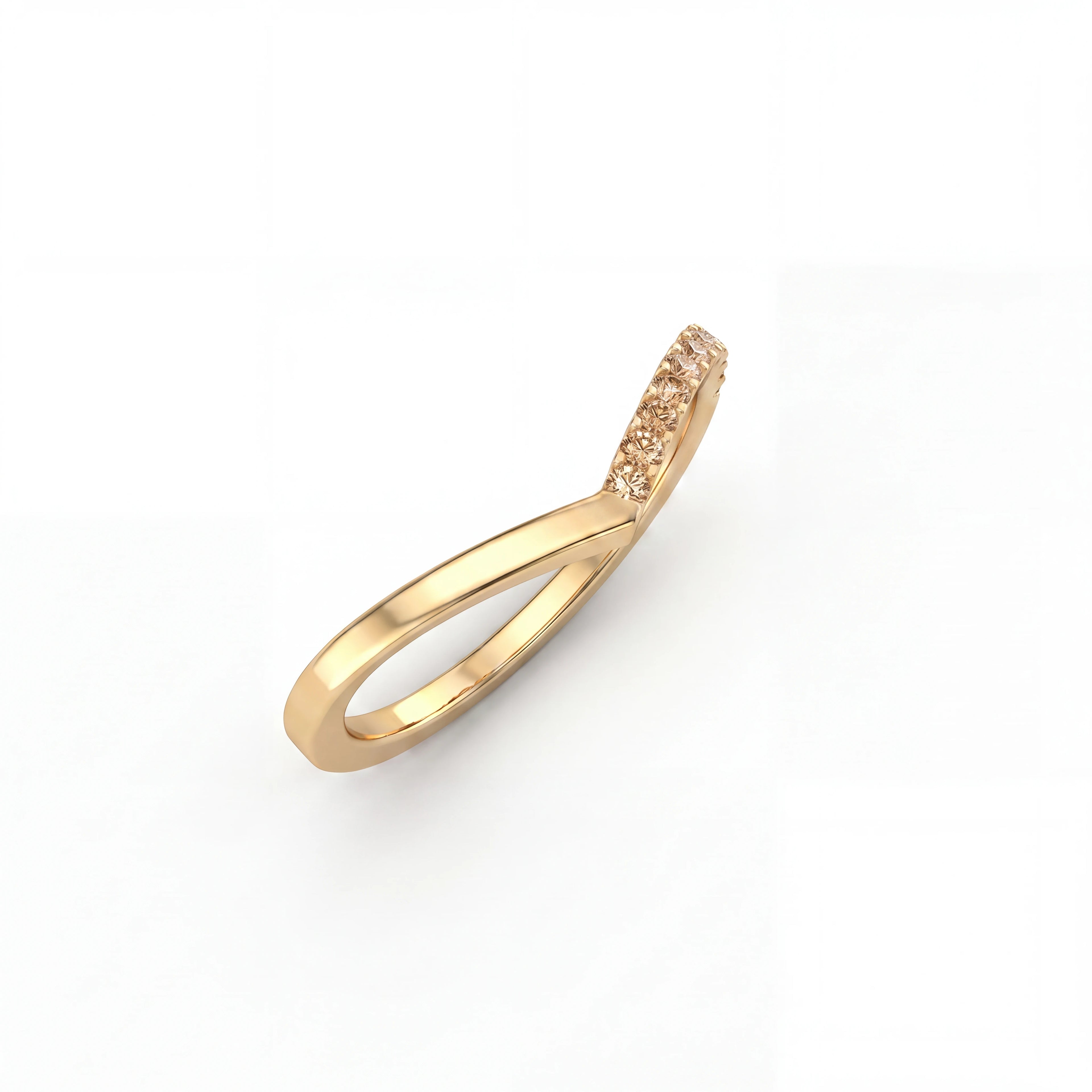 Champagne diamond wishbone ring in 14K yellow gold, angled view showing the full band shape — Brownstone Collection, Black Pearl of Queens
