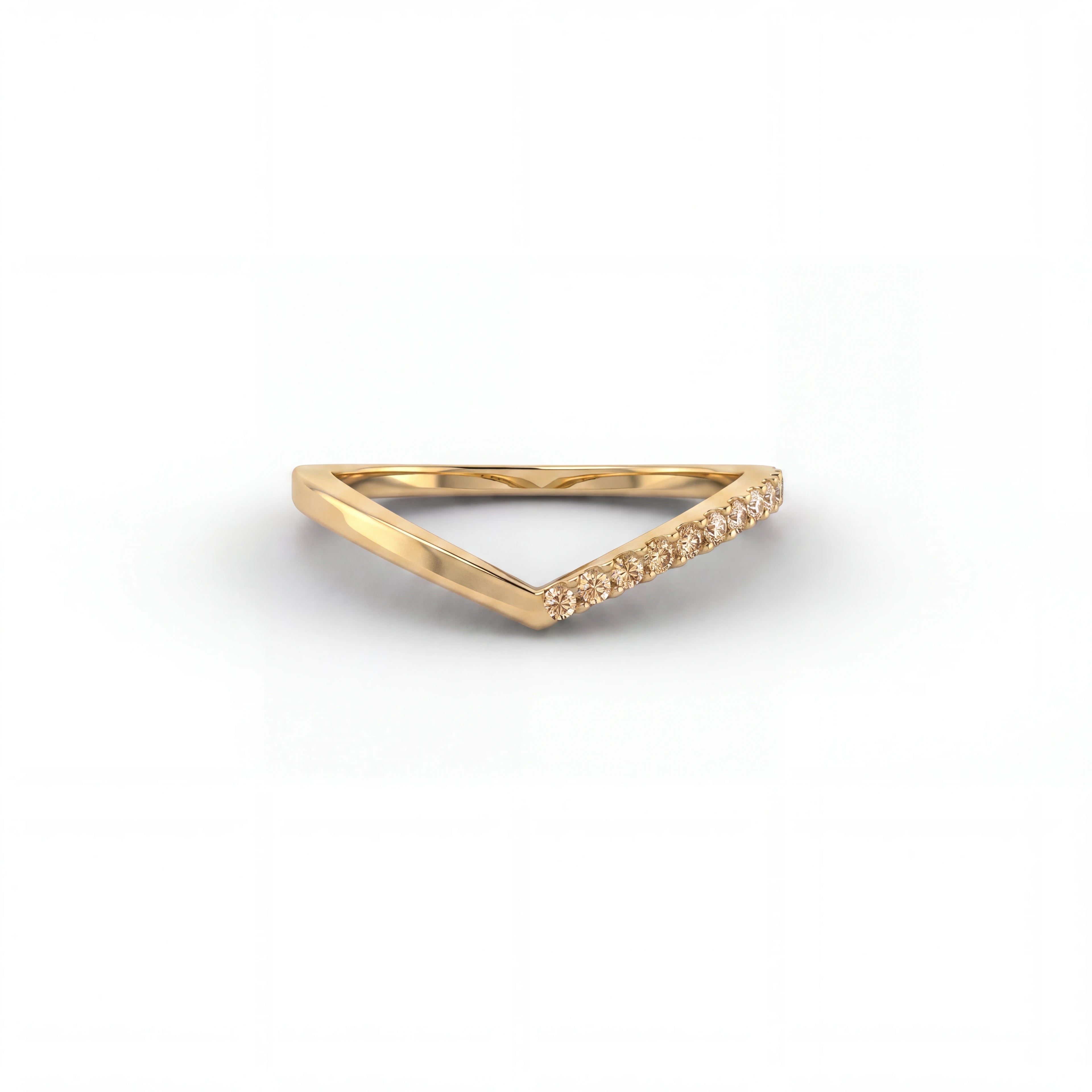 Champagne diamond wishbone ring in 14K yellow gold, front view — Brownstone Collection, Black Pearl of Queens