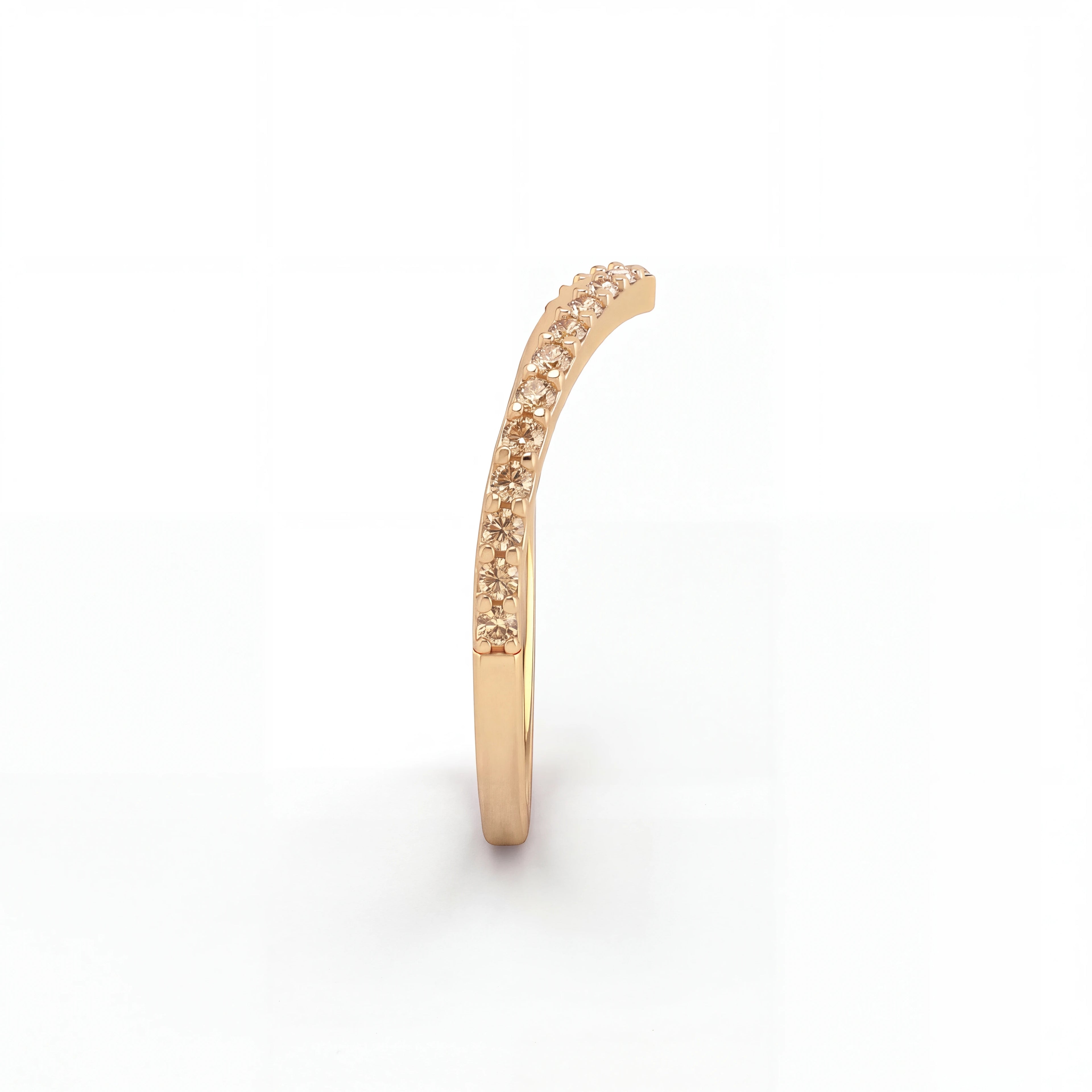 Champagne diamond wishbone ring in 14K rose gold, side profile showing the stone-set arm — Brownstone Collection, Black Pearl of Queens