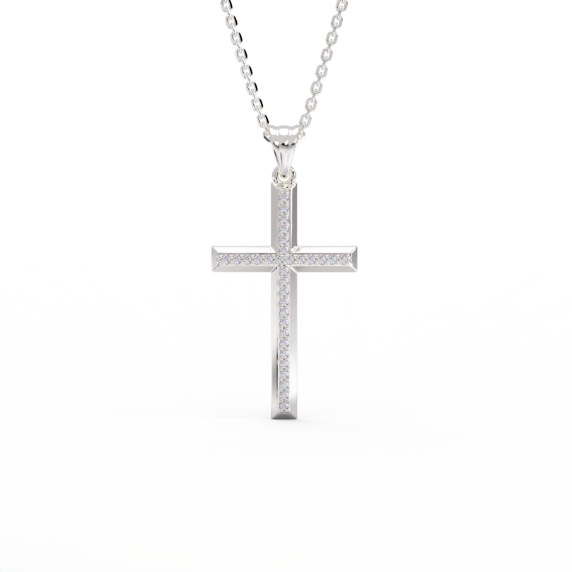 Channel-set diamond cross pendant in 14K white gold - modern minimalist design with lab-grown diamonds