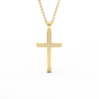 Channel-set diamond cross pendant in 14K yellow gold - handcrafted NYC diamond cross jewelry