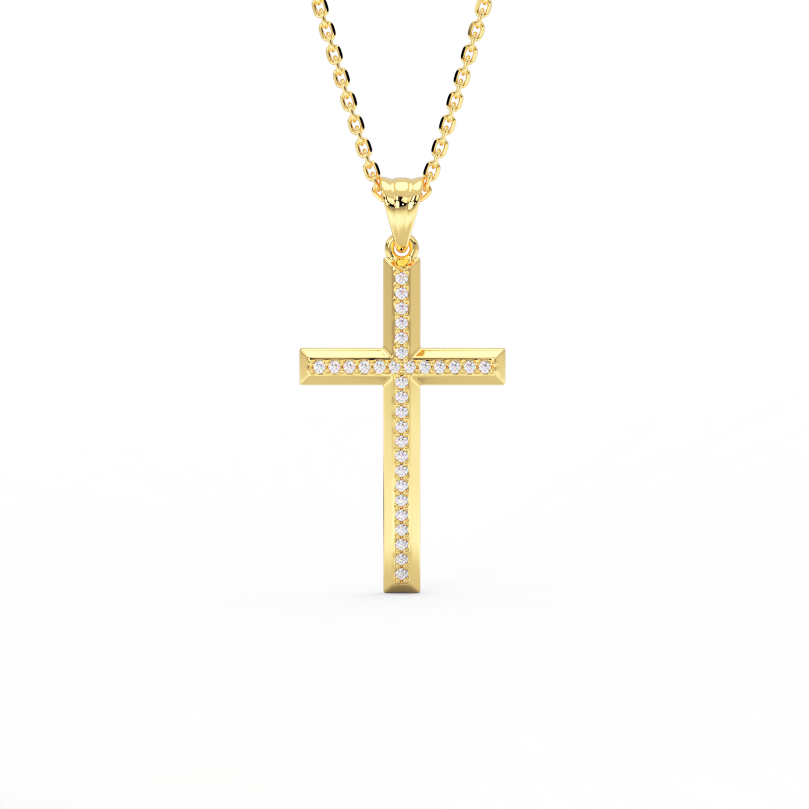 Channel-set diamond cross pendant in 14K yellow gold - handcrafted NYC diamond cross jewelry