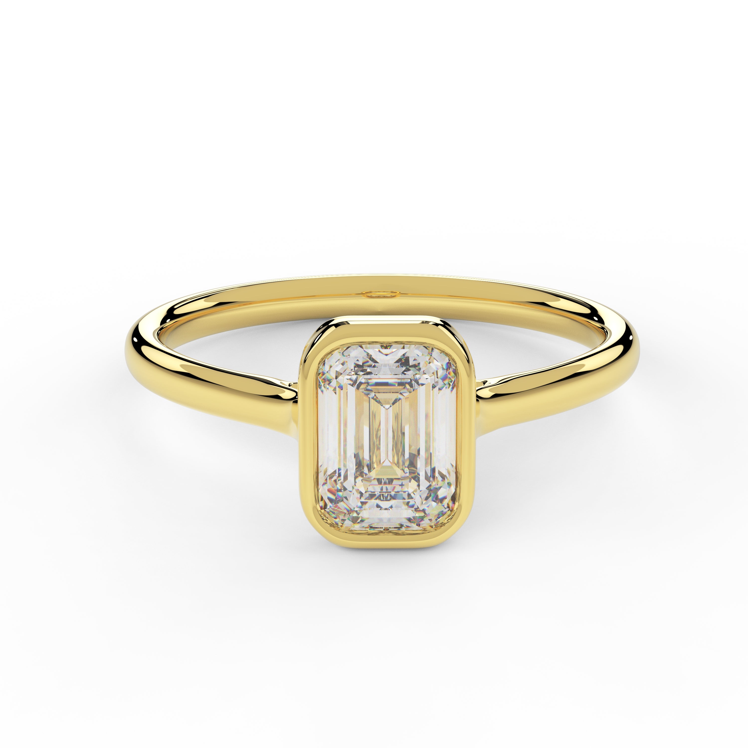 1ct emerald bezel engagement ring in 14k yellow gold front view