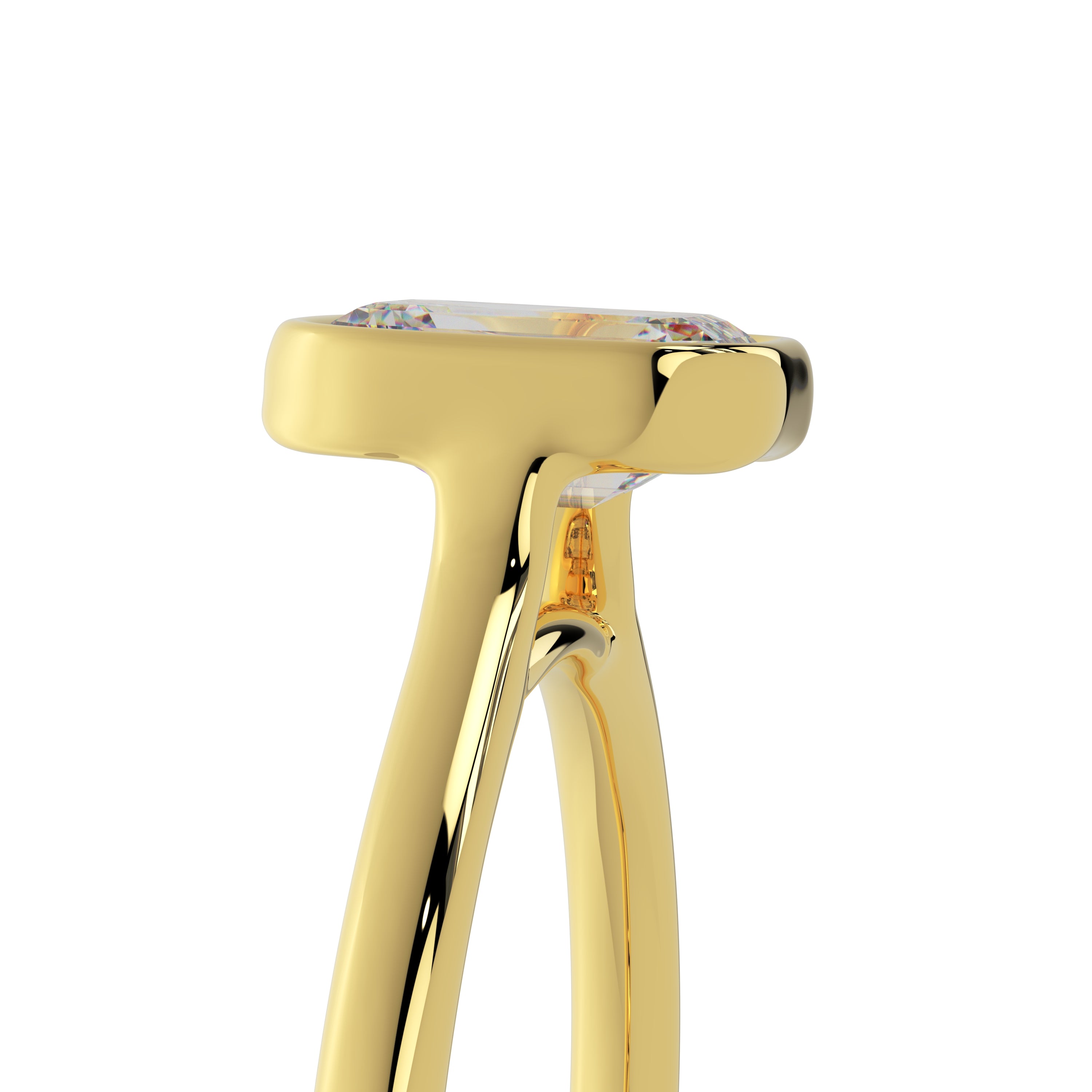 side profile emerald bezel engagement ring 14k gold