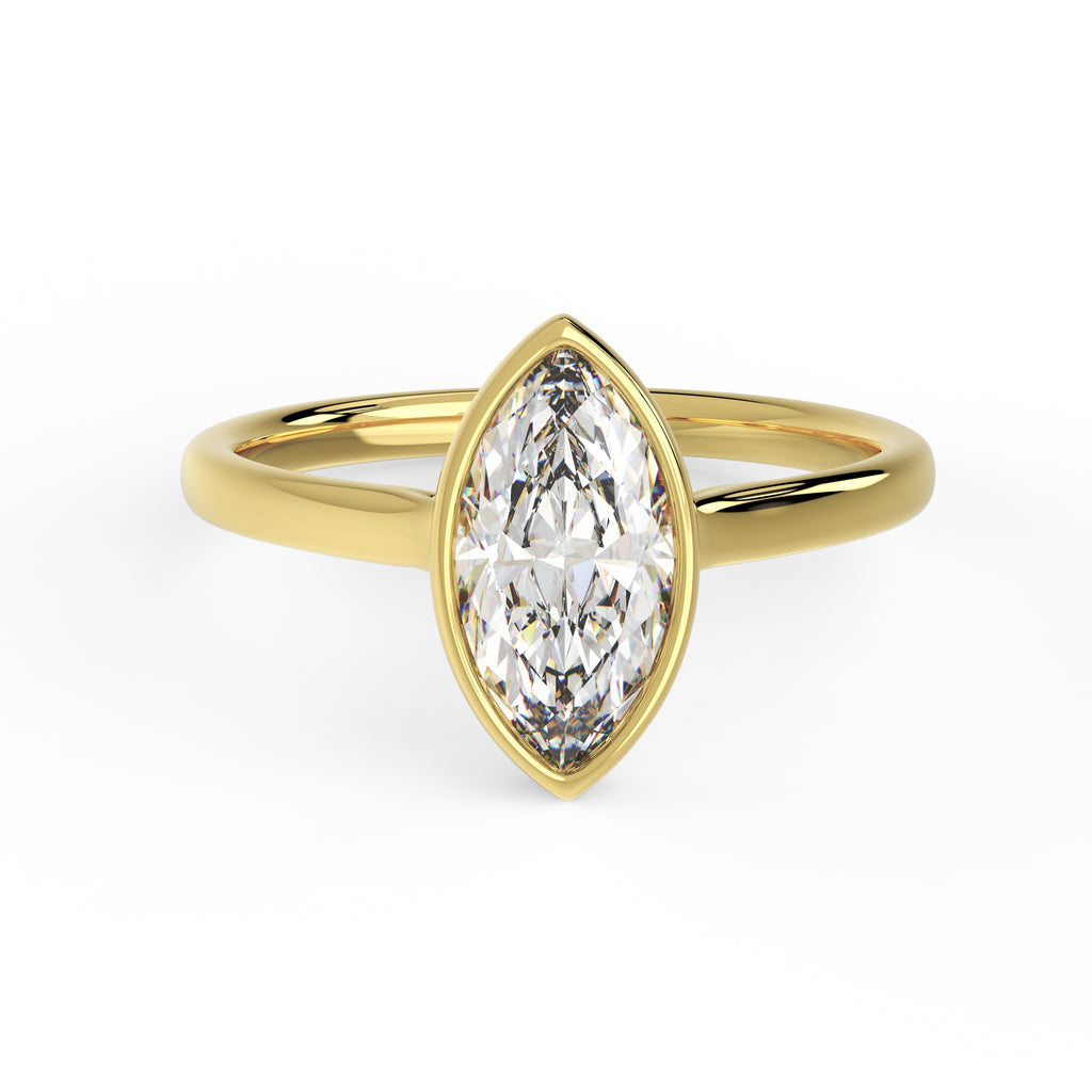 1ct marquise bezel engagement ring in 14k yellow gold front view