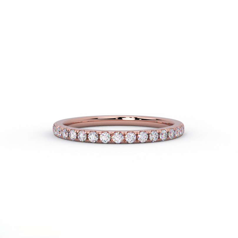 2mm half eternity diamond band in solid 14K rose gold – front view