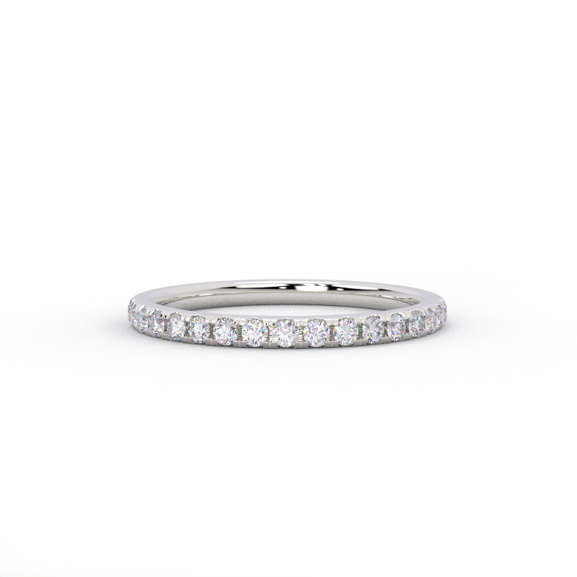 2mm half eternity diamond band in solid 14K white gold – front view