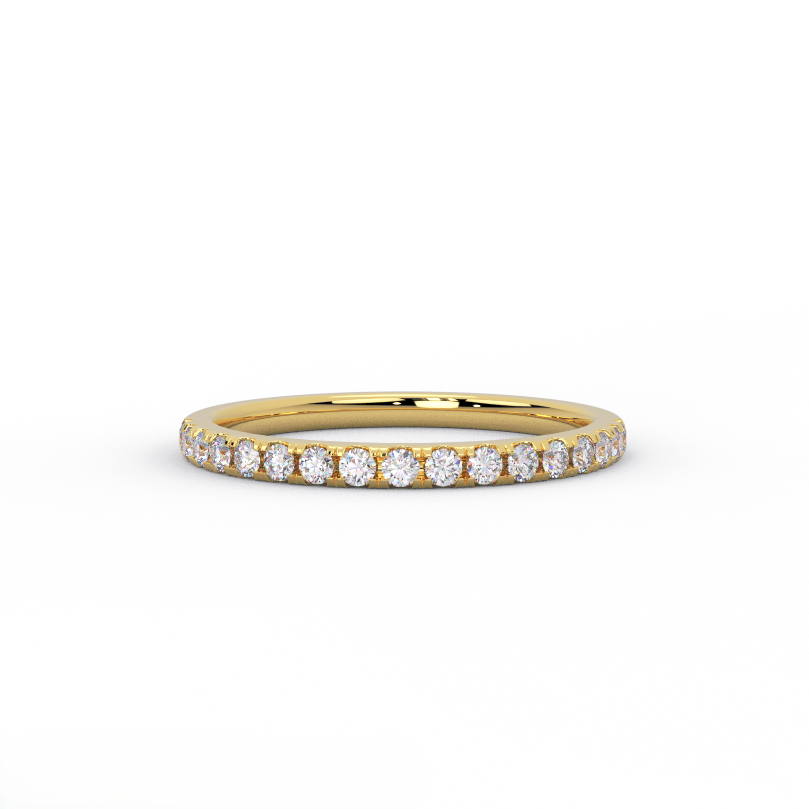 2mm half eternity diamond band in solid 14K yellow gold – front view