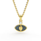 14K gold Coffee Bean Eye Pendant with chain — elegant minimalist jewelry symbolizing protection and good fortune.