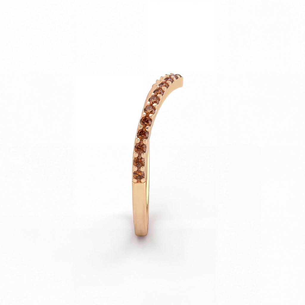 Cognac diamond wishbone ring in 14K yellow gold, side profile showing the stone-set arm — Brownstone Collection, Black Pearl of Queens