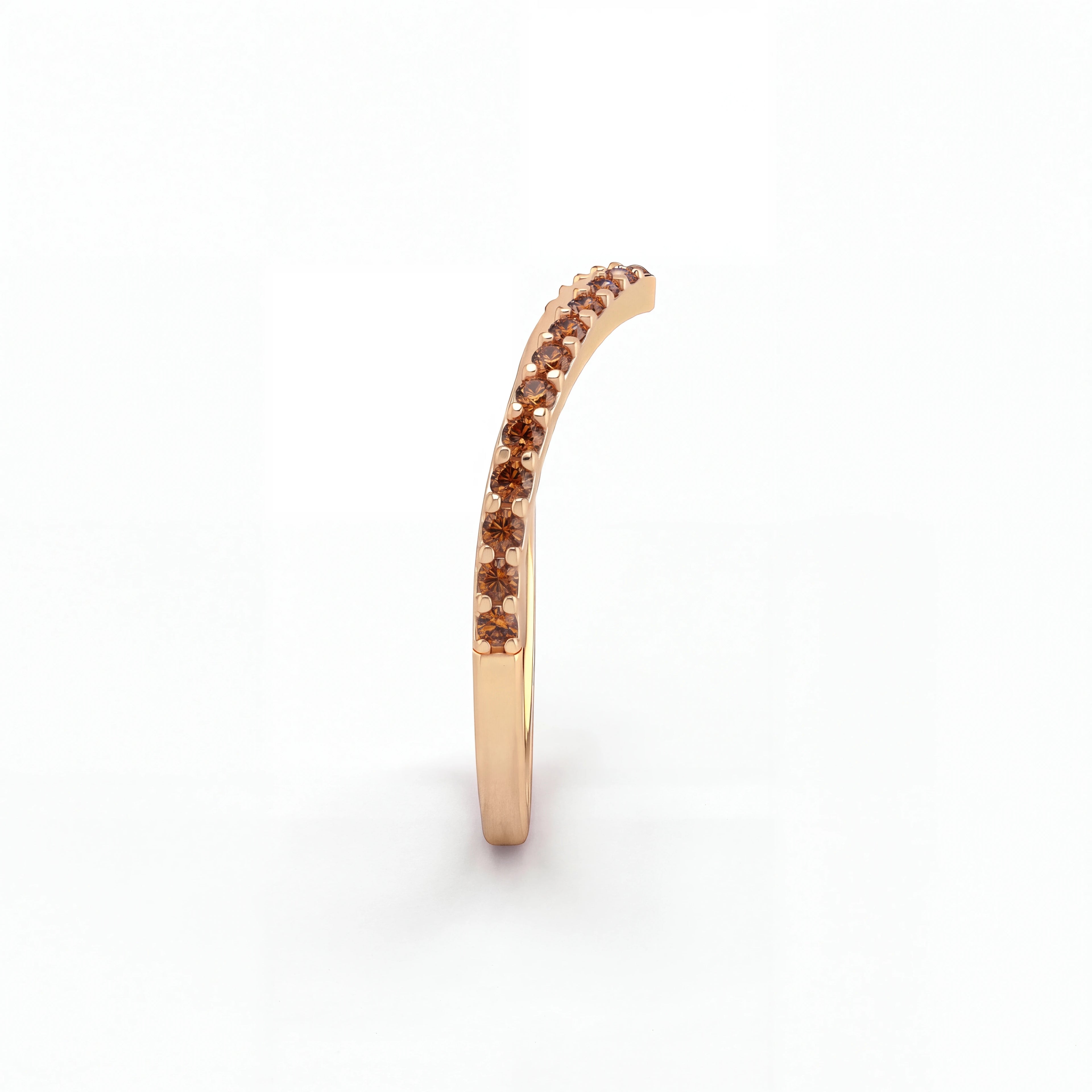 Cognac diamond wishbone ring in 14K yellow gold, side profile showing the stone-set arm — Brownstone Collection, Black Pearl of Queens