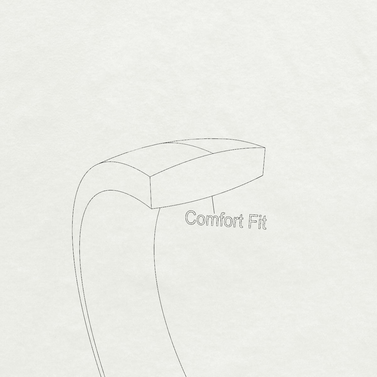 Wedding band shown at an angle highlighting the comfort-fit interior,
rounded inner profile