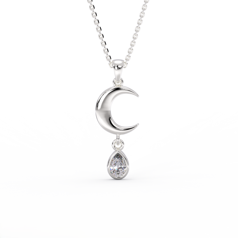 Crescent Moon Diamond Drop Necklace – 14K Gold