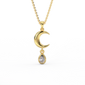 Crescent moon lab-grown diamond drop necklace in 14K yellow gold