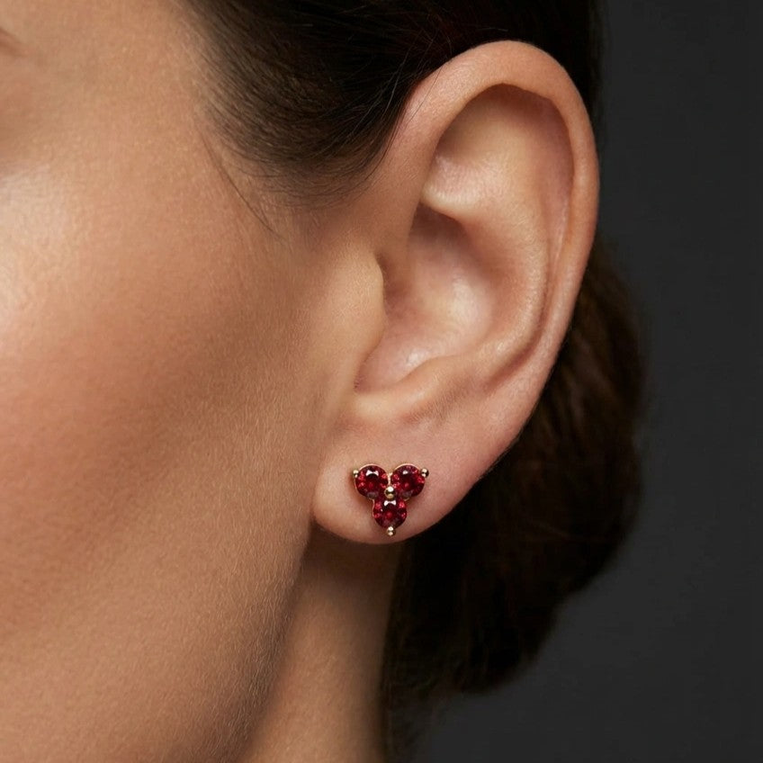 ruby stud earrings in 14K gold dainty cluster design minimalist everyday jewelry gift for her