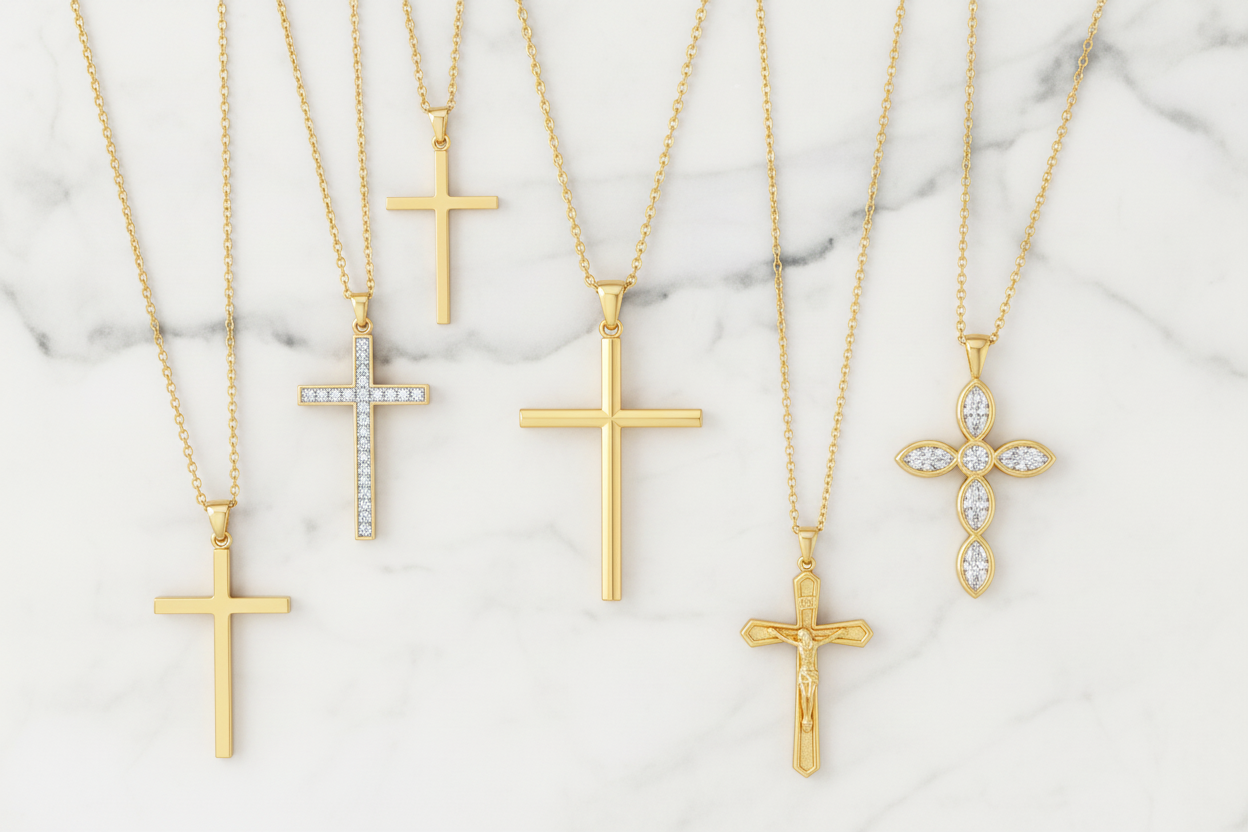 14K gold cross necklaces - diamond crosses, minimal crosses, handcrafted in NYC