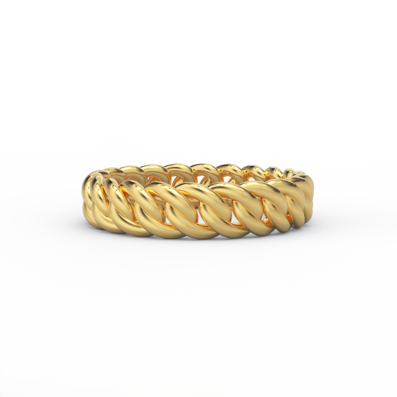 cuban link gold ring in 14k yellow gold front view
