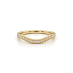 Curved diamond wedding band in 14K rose gold, lab-grown diamond pave contour nesting band