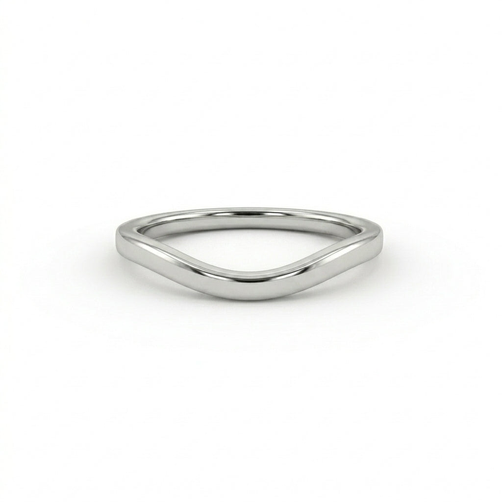 Curved wedding band in 14K rose gold, plain high-polish contour nesting band