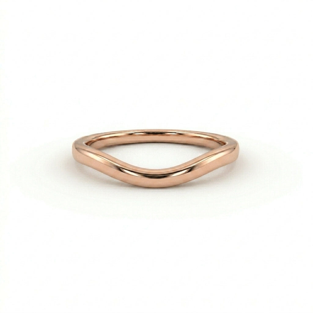 Curved wedding band in 14K white gold, plain high-polish contour nesting band