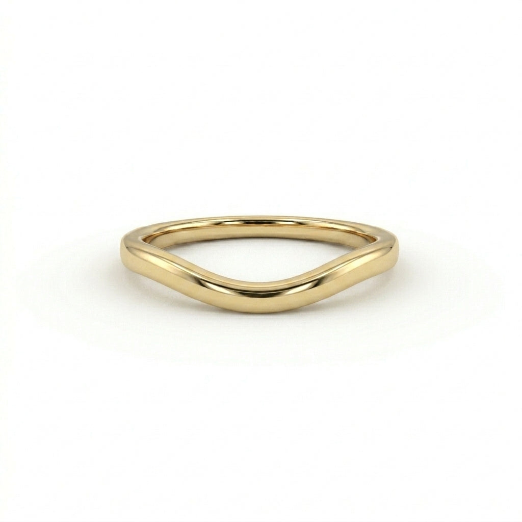 Curved wedding band in 14K yellow gold, plain high-polish contour nesting band