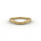Curved wedding band in 14K yellow gold, plain milgrain contour nesting band