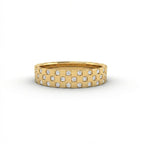 Cyrus Tessera diamond band in solid 14K yellow gold featuring checker mosaic pattern with alternating polished gold squares and flush set round diamonds