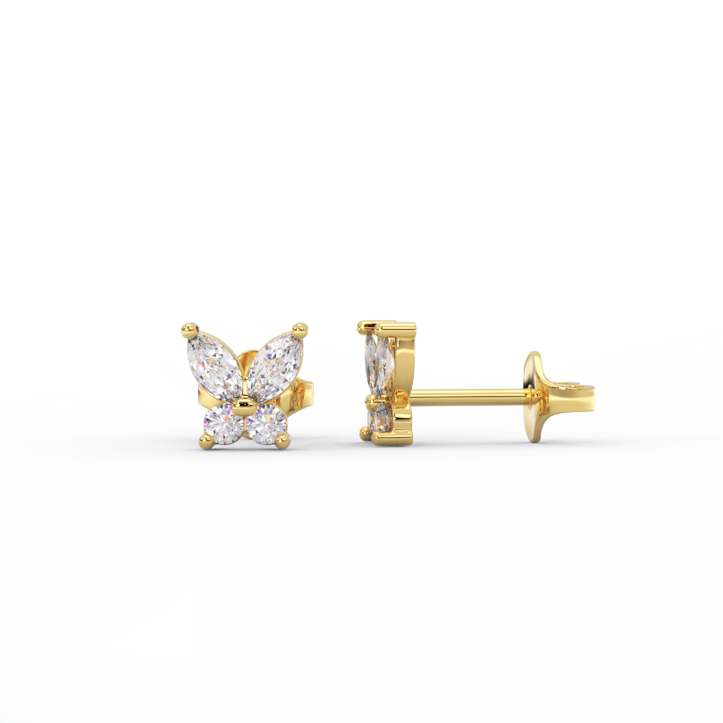 Butterfly diamond stud earrings crafted in solid 14K yellow gold