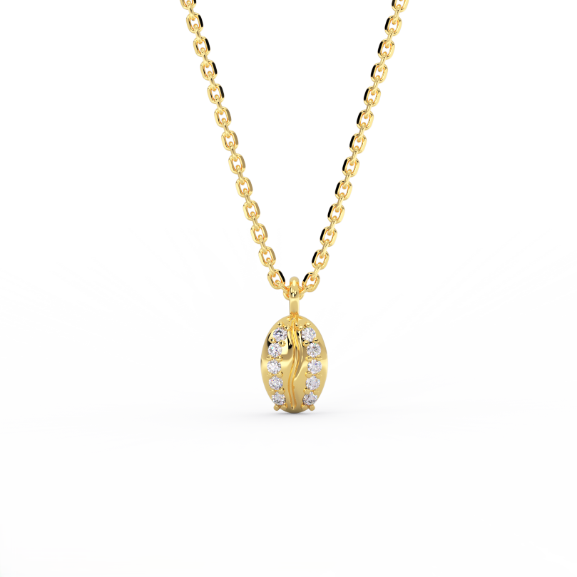 Lab-grown diamond coffee bean pendant necklace in 14K yellow gold