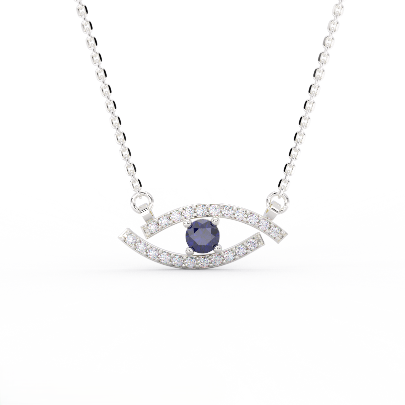 Diamond evil eye pendant necklace in 14K white gold