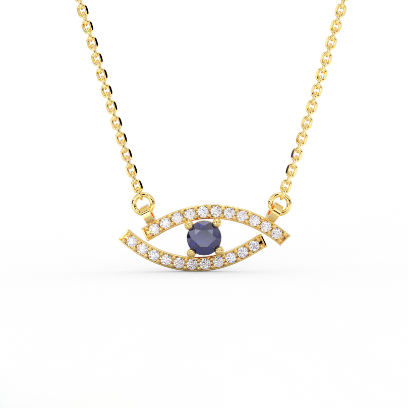 Diamond evil eye pendant necklace in 14K yellow gold