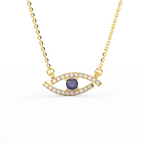 Diamond evil eye pendant necklace in 14K yellow gold