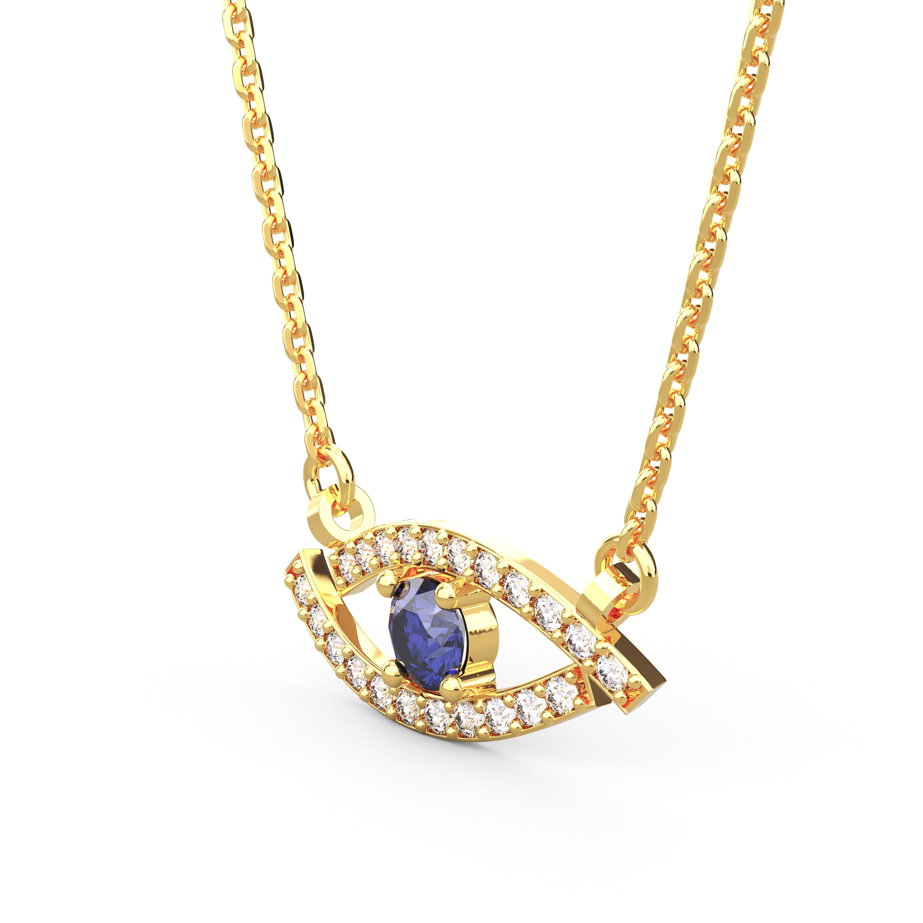 Diamond evil eye pendant with blue center stone