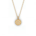 Diamond honeycomb medallion pendant in solid 14K yellow gold, front view with seven Lab-Grown Diamonds — Black Pearl of Queens
