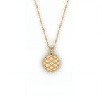 Diamond honeycomb medallion pendant in solid 14K yellow gold, front view with seven Lab-Grown Diamonds — Black Pearl of Queens